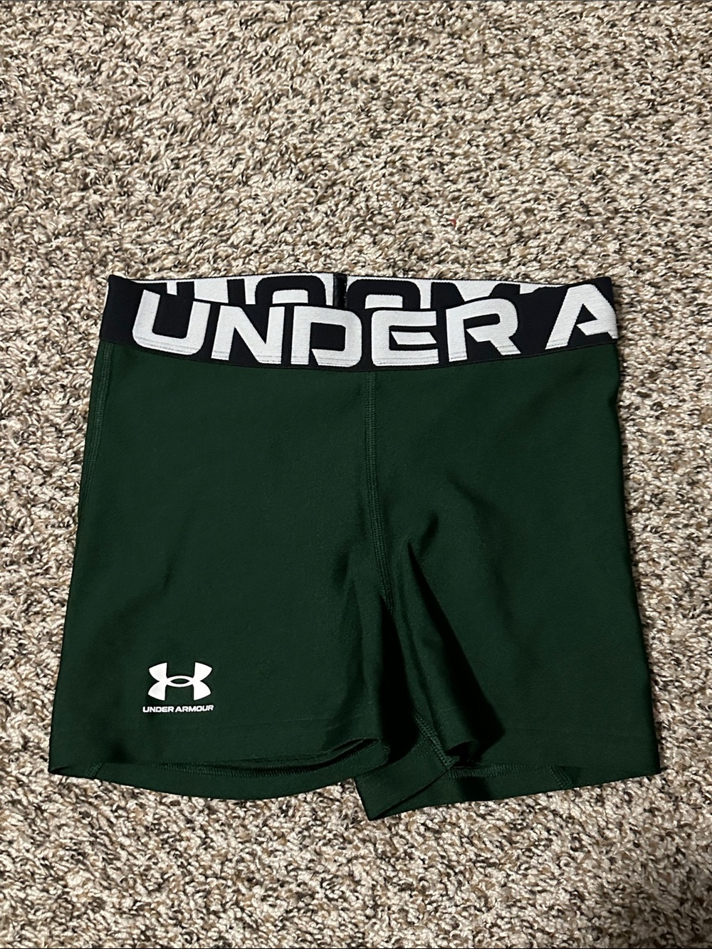 Under Armour Forest Green Compression Shorts with Black & White Waistband